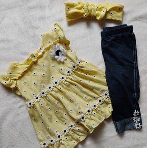 Super Cute Yellow Daisy Print Top & Matching Leggings | Spring Summer Set | 24M